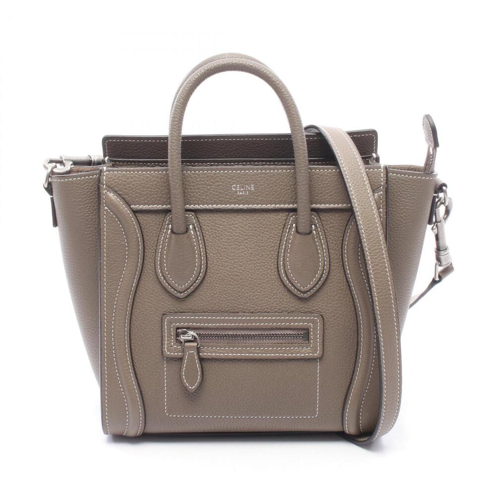 Celine Luggage Nano Shopper 2-Way Handbag, Leather, Women's, Beige, 189243